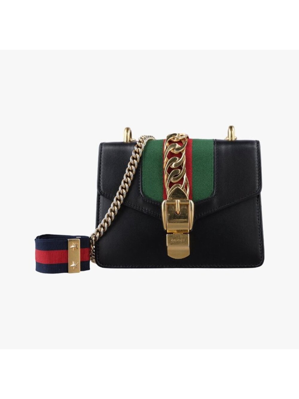 Gucci Sylvie Black Red Green Leather Shoulder Bag